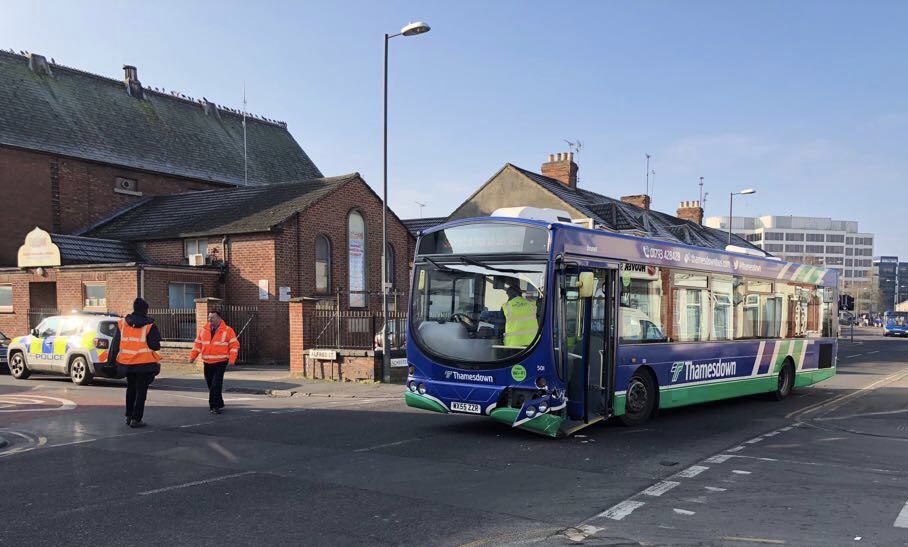 Manchester Road in Swindon closed following crash involving car and bus