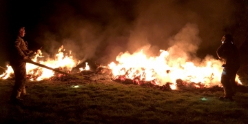 Firefighters battle blaze discovered by police officers at Swindon country park