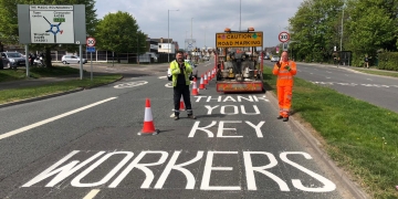 Swindon council paints key worker thank you messages on main roads