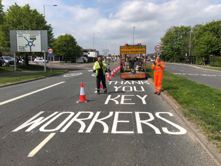 Swindon council paints key worker thank you messages on main roads