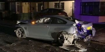 BMW destroyed in crash with telegraph pole in Royal Wootton Bassett