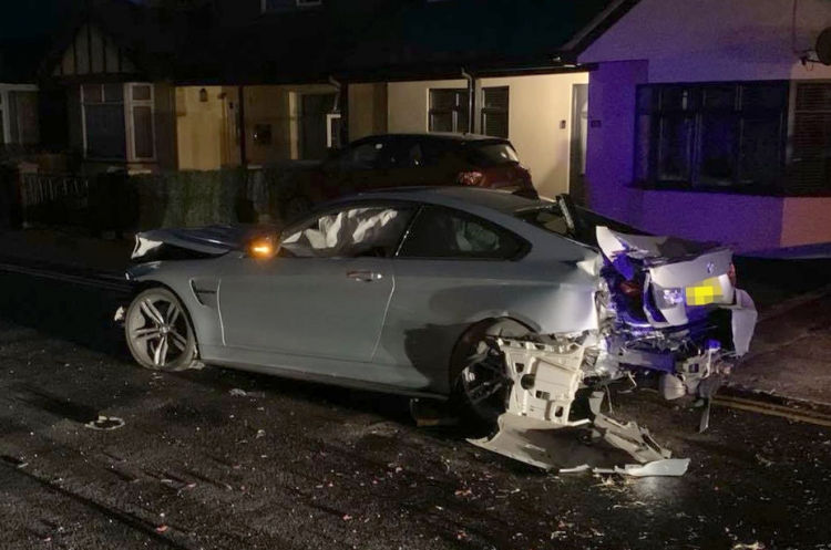 BMW destroyed in crash with telegraph pole in Royal Wootton Bassett