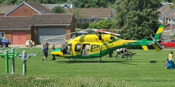 Air ambulance lands in Marlborough as casualty treated by medics in street