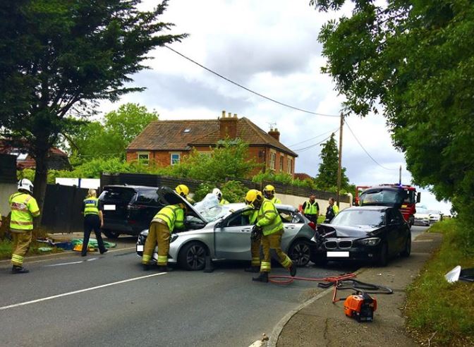 Westbury road closed as emergency services attend three-vehicle crash