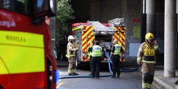 Firefighters battle skip blaze in Wyvern Theatre’s private car park