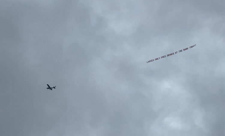 ‘Free drinks’ plane banner advertisement over Swindon is hoax, bar owner says