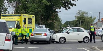 Two-vehicle crash on roundabout partially blocks main road in Swindon