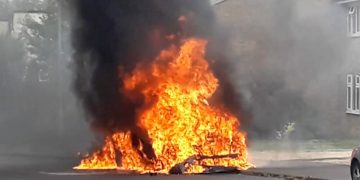 Melksham road cordoned off by police after car destroyed in blaze