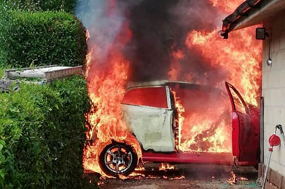 Firefighters extinguish a raging fireball outside a property in Devizes