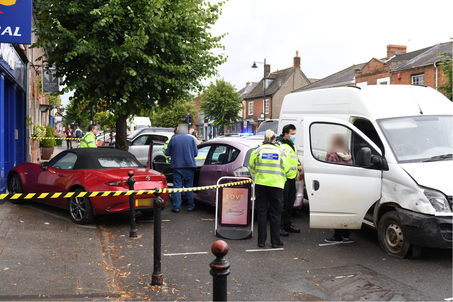 Van crashes into vehicles after tyre blowout in Royal Wootton Bassett