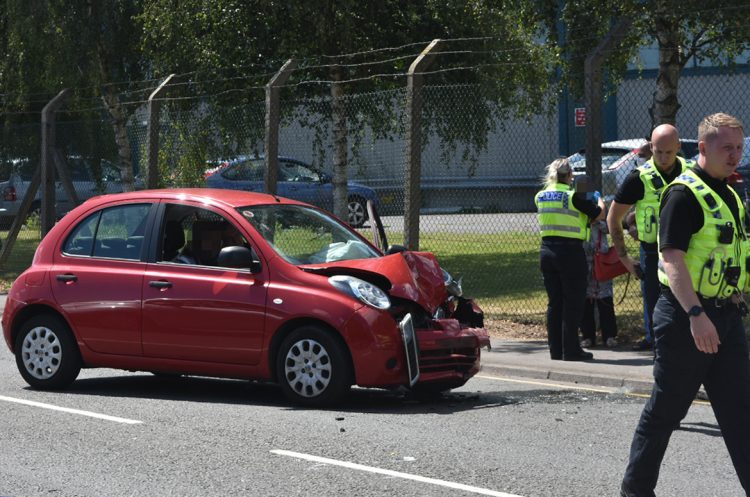 Road partially blocked in Trowbridge after crash involving car and taxi