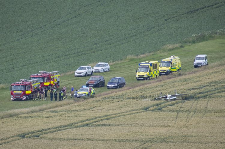 Air ambulance medics treat one casualty after plane crashes into field