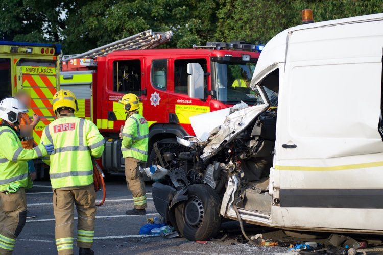 Passenger of van trapped in cab after colliding with lorry near Swindon