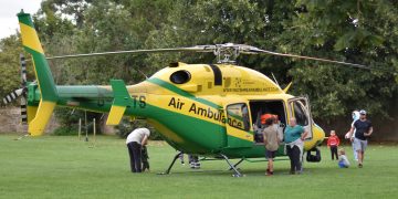Air ambulance critical care medics treat casualty with burns in Corsham