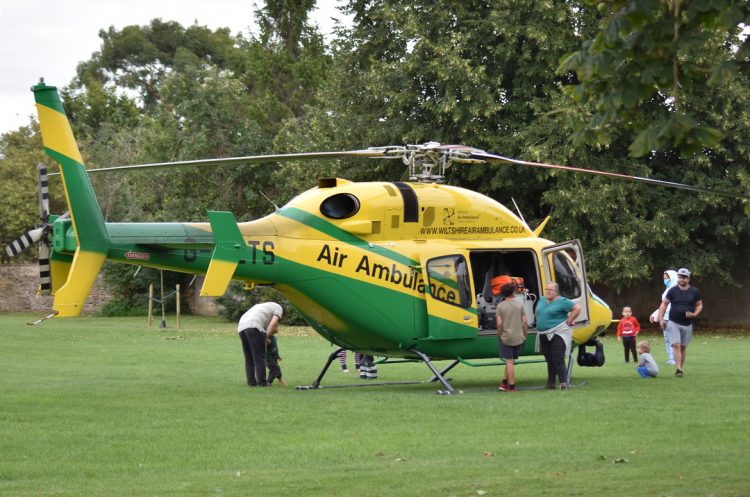 Air ambulance critical care medics treat casualty with burns in Corsham
