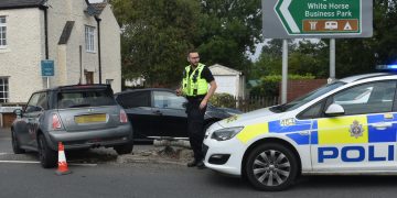 Delays on A363 in Trowbridge after Mini wipes out road sign on roundabout