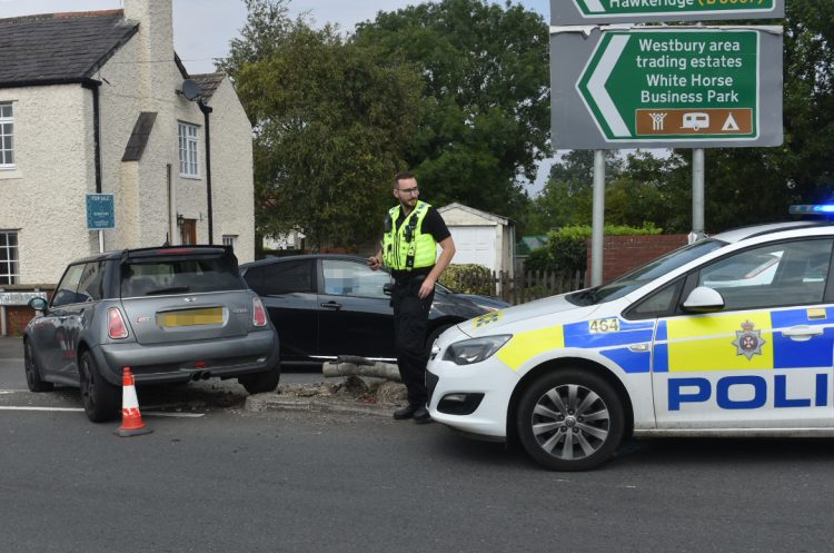 Delays on A363 in Trowbridge after Mini wipes out road sign on roundabout