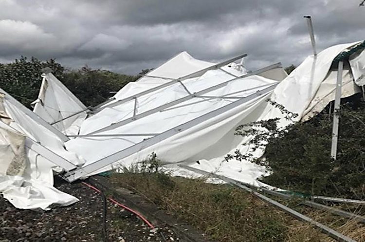 Trains cancelled after Storm Francis blows large marquee onto railway line