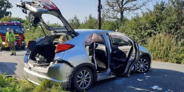 Firefighters extricate casualty from car after two-vehicle collision near Purton