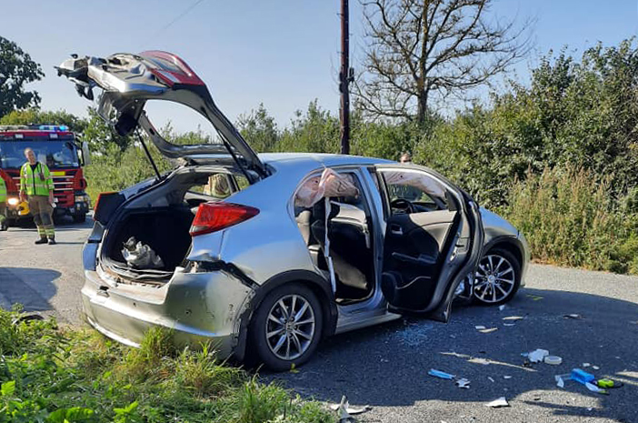 Firefighters extricate casualty from car after two-vehicle collision near Purton
