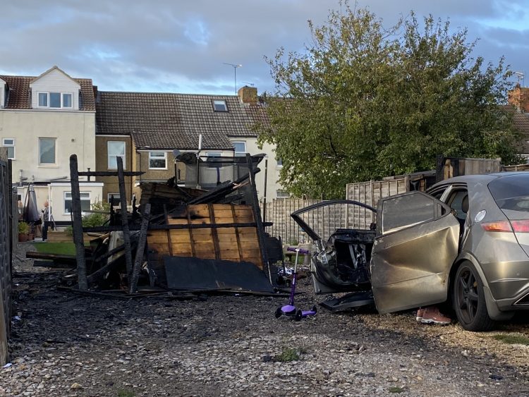 Out of control garden bonfire spreads destroying car and shed in Swindon