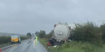 Swindon to Marlborough road after crash involving tractor and tanker