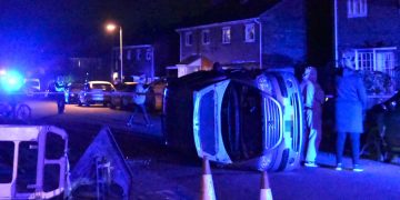 Trowbridge road closed as emergency services attend crash involving overturned car