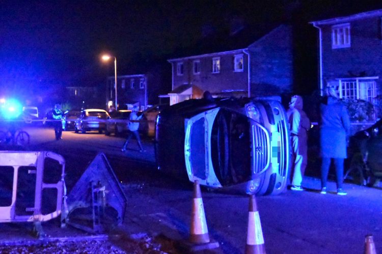 Trowbridge road closed as emergency services attend crash involving overturned car