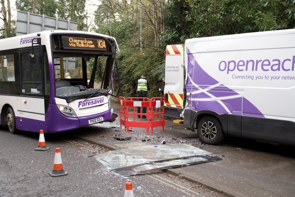Bus passenger injured in collision with Openreach van in Chippenham