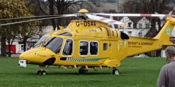Dorset and Somerset Air Ambulance airlifts casualty from Devizes to hospital