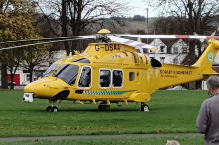 Dorset and Somerset Air Ambulance airlifts casualty from Devizes to hospital