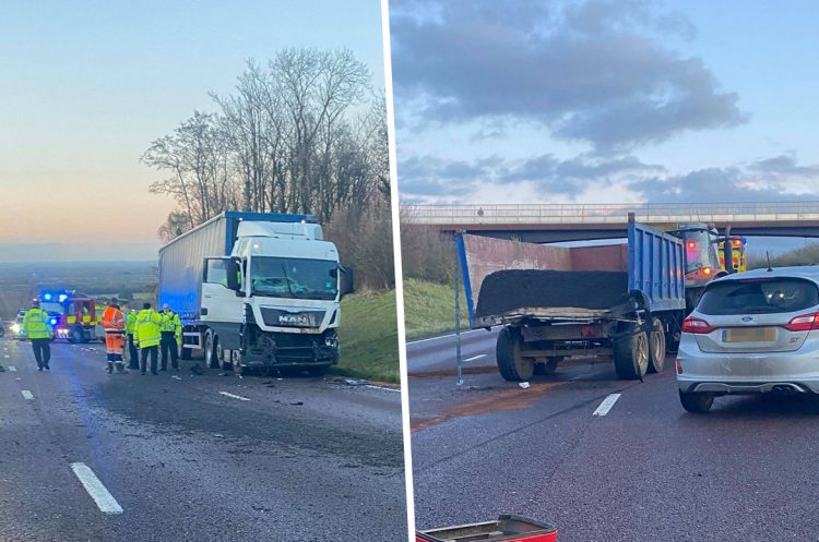 Farmer thrown through window of cab after being rear-ended by lorry on A419