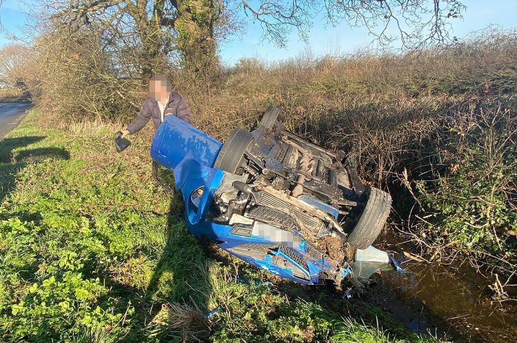 Christmas Day countryside crash: car overturns with family inside near Swindon