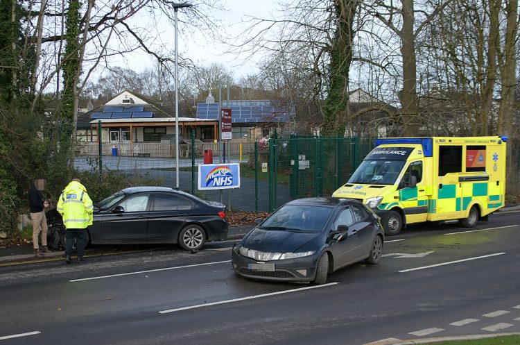 Two-vehicle collision partially blocks road outside Corsham Primary School