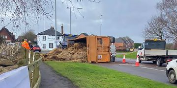 Lane closure after trailer carrying hay overturns in Royal Wootton Bassett