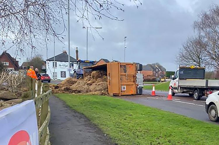 Lane closure after trailer carrying hay overturns in Royal Wootton Bassett