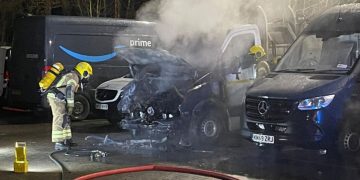 Van destroyed by fire after suspected electrical fault on industrial estate in Swindon