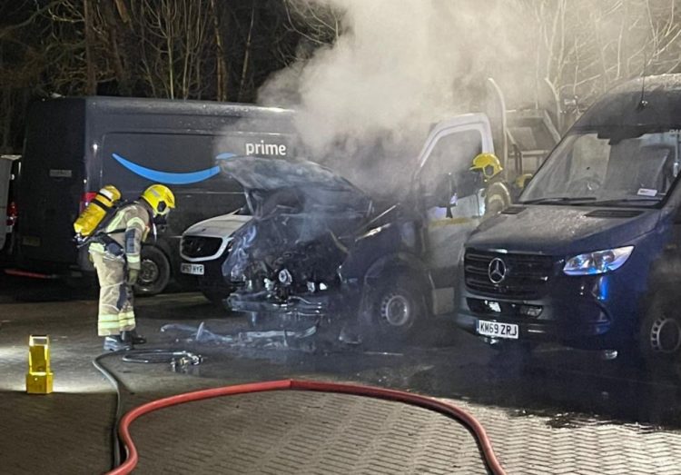 Van destroyed by fire after suspected electrical fault on industrial estate in Swindon