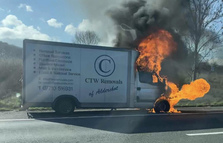 Plumes of smoke seen as firefighters race to van fire on M4 in Swindon