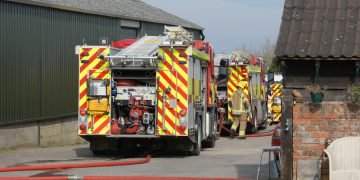 Three fire crews battle raging lorry fire on yard in Keevil near Trowbridge