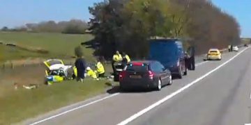 Officers taken to hospital after police car crashes into ditch on M4