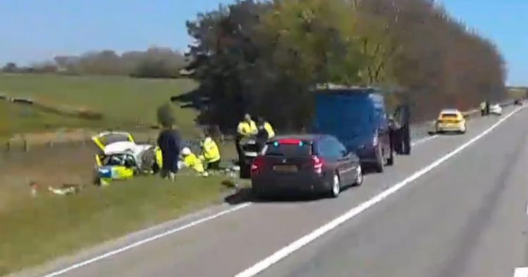 Officers taken to hospital after police car crashes into ditch on M4
