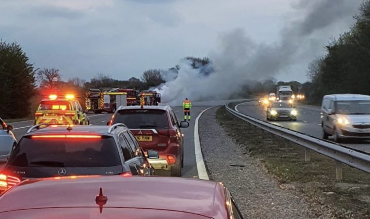 M4 closed as firefighters battle vehicle blaze near Chippenham