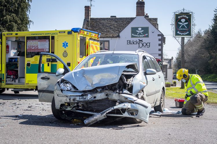 Two-vehicle crash leaves debris scattered across restaurant car park near Calne