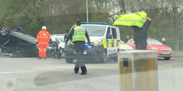 Air ambulance lands after car overturns in crash on Thamesdown Drive