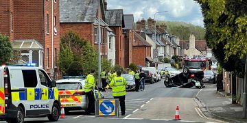 Driver taken to hospital after car overturns in two-vehicle crash in Wilton