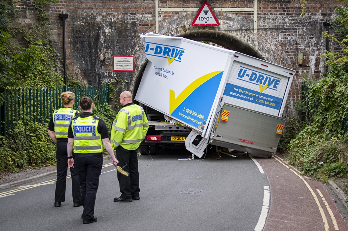 Chippenham railway bridge strike Lorry severely damaged in crash