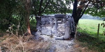 Suspected drink driver arrested after car overturns and catches fire in crash