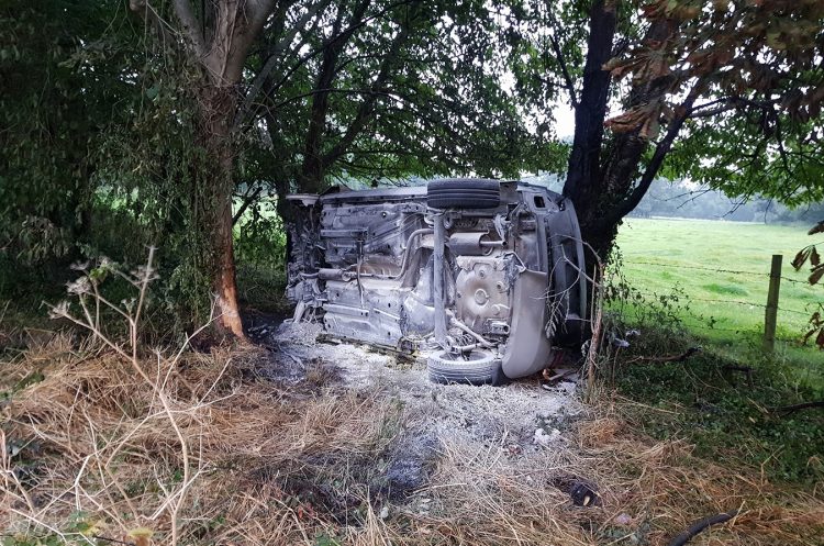 Suspected drink driver arrested after car overturns and catches fire in crash