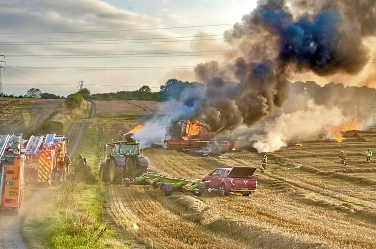Incredible photograph captures combine harvester fire in Wiltshire